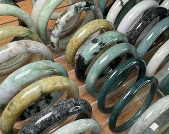 40-75mm Random Picked  Grade A Real Jade Bangle Bracelet Jadeite Fei Cui Treasure Hunt Name carved service Jewelry gift for her