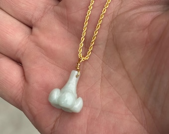 Custom Natural Burma jadeite Puakenikeni flower pendant whitee jadeite jade necklace with gold plated chain