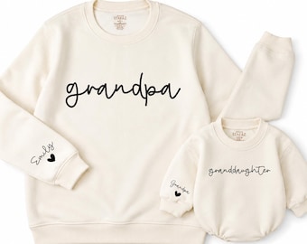 Personalized Grandpa and Granddaughter Matching Sweatshirt, Script Name Sleeve Crewneck Size NB - 2XL