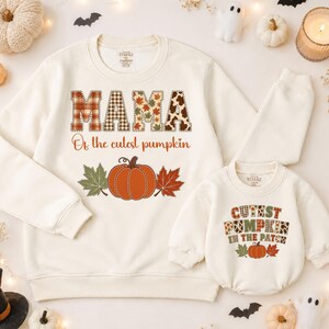 Custom Cutest Pumpkin in the Patch Matching Sweatshirt & Baby Romper, Western Patchwork, Size NB - 2XL