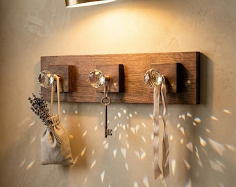 Optical Glass Walnut Coat Hook – Brass Light Catcher Wall Hanger