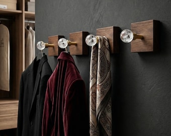Crystal Wall Hook Suncatcher | Black Walnut & Brass Coat Hook | Wabi Sabi Decor | Entryway Statement Piece | Gift for Her
