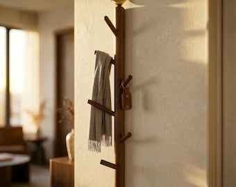Black Walnut Tree Branch Coat Rack with Brass Bird Hooks – Handmade Scandinavian Design