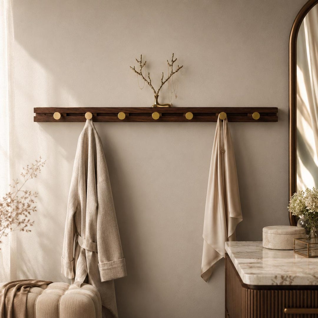 Sliding Hook Rack Solid Walnut Sliding Hook Rack | Hammered Brass Antler Jewelry Holder ...