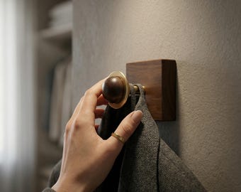 Black Walnut Brass Wall Hook | Japandi Organic Modern Entryway Coat Peg