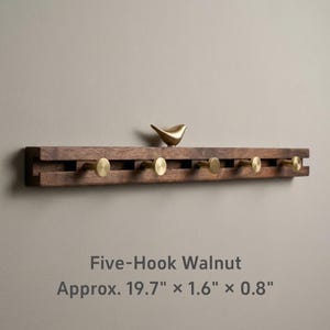 Kapphängare i massiv valnöt med justerbara skjutbara krokar och mässingsfåglar | Anpassningsbar entréhängare Five-Hook Walnut