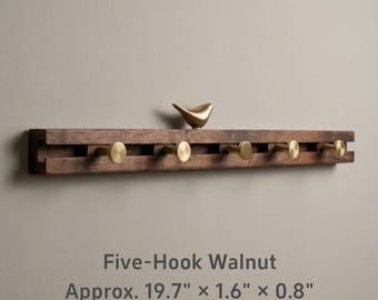 木製ラック・ウッドラック Wooden Brass Hanger Rack part 1 Solid Walnut Coat Rack With Adjustable Sliding Hooks & Brass Birds