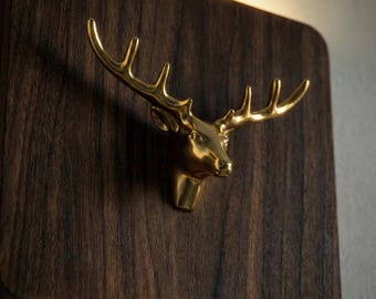 Brass Deer Head Wall Sconce | Solid Wood LED Up Down Light