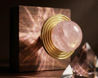 crystal wall hook | Rose Quartz | Walnut Wood Brass Coat Hanger | Healing Crystal Decor Gift for Her