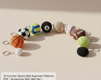 Patrón de llavero de pelota deportiva a crochet (PDF) / Mini pelotas amigurumi, llaveros fáciles de hacer
