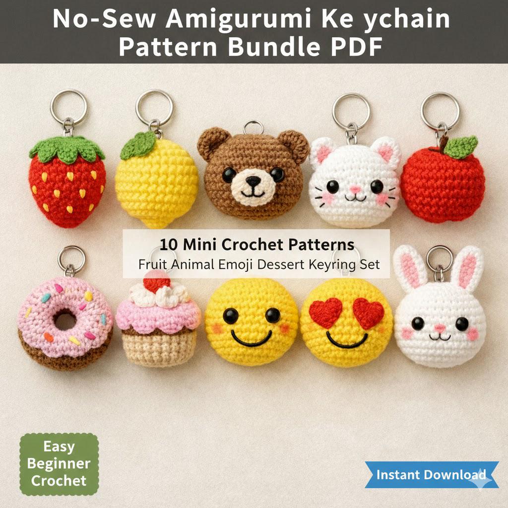 No-sew Amigurumi Keychain Pattern Bundle PDF, Cute Mini Crochet Toys - Etsy