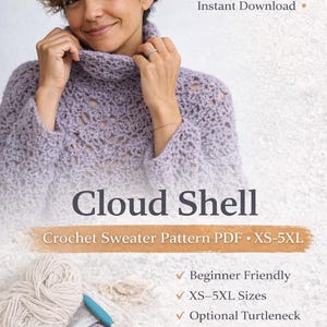 Wzór na szydełkowy sweter Cloud Shell | Luźny koronkowy sweter (do pobrania w formacie PDF)