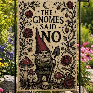 Gnome Garden Flag, Spooky Dark Cottagecore Banner, Funny Halloween Yard Decor