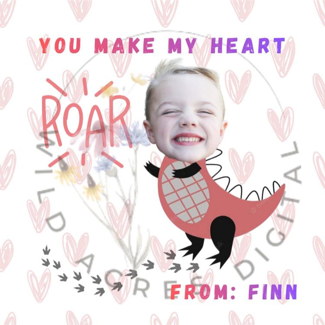 Custom Valentine’s Day Card for Kids | You Make My Heart ROAR ...
