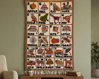 Kashmiri Chain Stitch Wall Hanging | Embroidered Alphabets A to Z, Boho Decor
