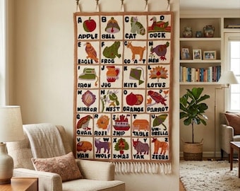 Kashmiri Chain Stitch Wall Hanging | Embroidered Alphabets A to Z, Boho Decor