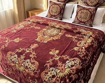 Bed Decore: kashmiri Embroided crewel work maroon color