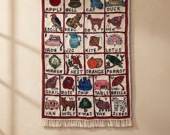 Kashmiri Chain Stitch Wall Hanging | Embroidered Alphabets A to Z, Boho Decor