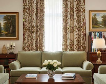 Kashmiri Curtain Crewelwork : hand-Embroided Raisins Beigh Velvet Curtains