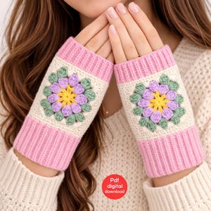 PATRÓN DE GANCHILLO, Mitones cuadrados de la abuela, Calentadores de manos básicos, Guantes sin dedos de punto (Descarga digital)