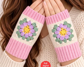 CROCHET PATTERN, Granny Square Mittens, Basic Mitten Hand Warmers, stitch Fingerless Gloves, (Digital Download)