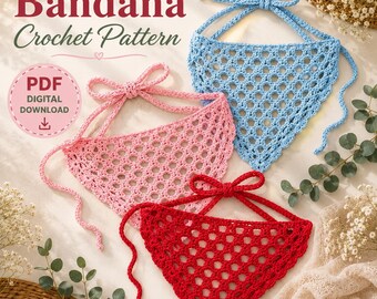 Crochet Bandana Pattern PDF, Lace Triangle Headscarf, Crochet Head Wrap Pattern, Easy Headband Tutorial