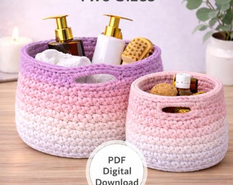 Crochet Storage Basket Pattern PDF, Two Sizes Organizer Bins, Home Decor Baskets, Digital Download