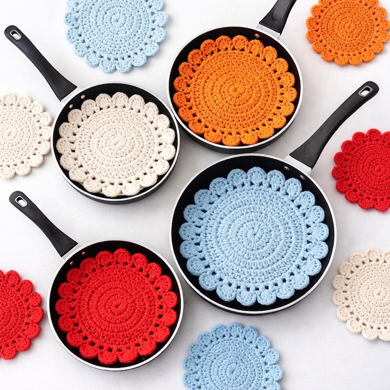 Crochet Pan Protector Pattern PDF Three Sizes Kitchen Pot Separator ...