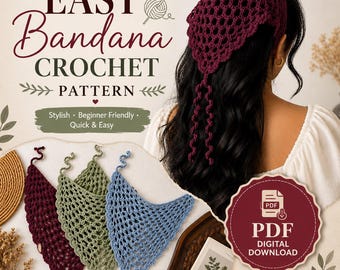 Crochet Bandana Pattern Boho Head Wrap Waist Scarf Lace Hair Accessory Festival Beach Handmade Trendy Fashion Gift