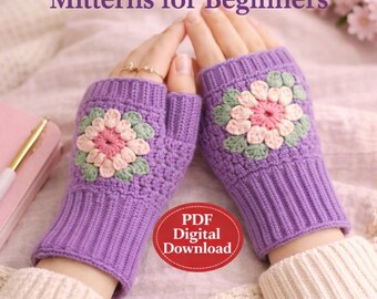 CROCHET PATTERN, Granny Square Mittens, Basic Mitten Hand Warmers, stitch Fingerless Gloves, (Digital Download)