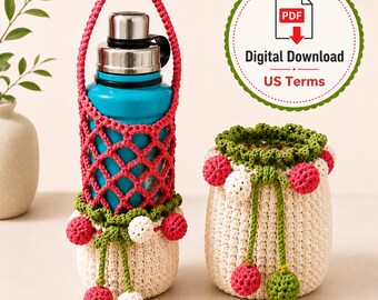 Crochet Bottle Holder Pattern PDF Water Bottle Cover Cozy Beginner Friendly Digital Download