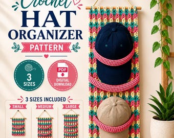 Crochet Hat Organizer Pattern Wall Hanger 3 Sizes Hat Storage Boho Home Decor Bedroom Entryway Housewarming Gift DIY US Terms