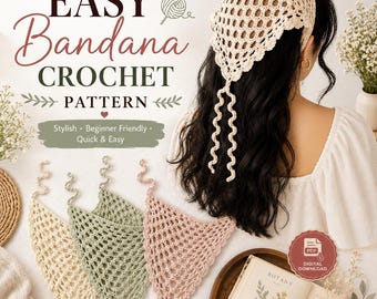 Easy Crochet Bandana Pattern: Boho Lace Head Scarf (Digital Download)