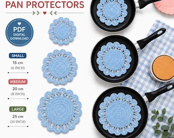 Crochet Pan Protector Pattern 3 Sizes Lace Cookware Pad Trivet Hot Pad Kitchen Decor Housewarming Gift Handmade Kitchen Accessory