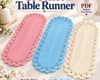 Crochet Table Runner Pattern Oval Lace Dining Table Decor Wedding Centerpiece Housewarming Gift Handmade Home Decoration Beginner DIY