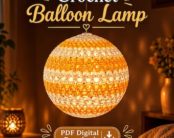 Crochet Balloon Lamp Pattern Boho Pendant Light Shade Handmade Room Decor Bedroom Living Room Housewarming Gift DIY US Terms