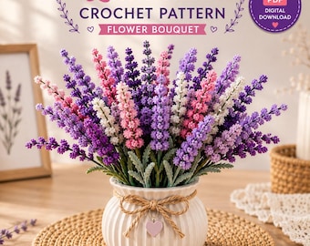 Crochet Lavender Flower Bouquet PDF Pattern Easy Beginner Floral Home Decor Gift Digital Download