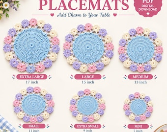 Crochet Placemat Pattern PDF Three Sizes Round Table Mat Easy Kitchen Decor Digital Download