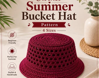 Crochet Bucket Hat Pattern PDF, Handmade Hat for Beginners, Summer Sun Hat Crochet Tutorial, Beach Accessory Pattern, Digital Download