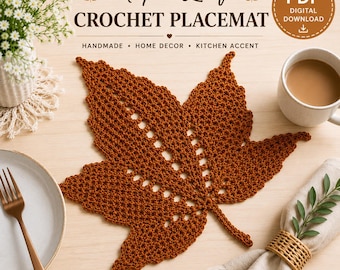 Crochet Leaf Pan Protector Pattern Autumn Maple Leaf Cookware Pad Fall Kitchen Trivet Nature Home Decor Thanksgiving Handmade Gift