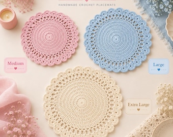 Crochet Placemat Pattern PDF Three Sizes Round Table Mat Easy Kitchen Decor Digital Download