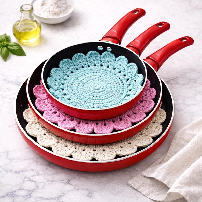 Crochet Pan Protector Pattern PDF Three Sizes Kitchen Pot Separator ...