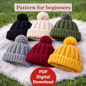 Patrón de crochet para gorro de canalé acogedor, gorro de invierno fácil para principiantes (PDF), gorra unisex de descarga instantánea.