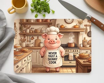 Funny Pig Chef Cutting Board PNG | Never Trust A Skinny Cook Sublimation Design | Cute Baking Pig Kitchen Board | Farmhouse Cooking png