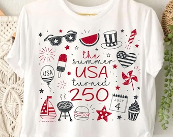 Der Sommer USA drehte sich um 250 PNG Sublimation, 4. Juli 2026 Shirt Design, Vintage Americana Doodle Clipart Digitaler Download