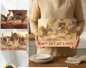 Run She's Got A Knife Png bundle | Cow Chicken Duck png | Farmhouse Kitchen Humor | Chopping Board Digital Download, Funny Cutting Board