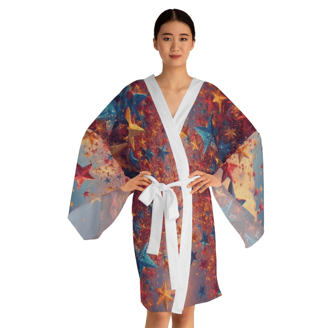 Falling King Robe Colorful Falling Stars Kimono Robe | Long Sleeve All-over Print - Etsy