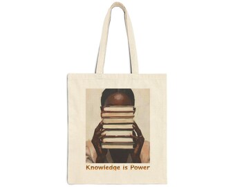 Knowledge Is Power Tote Bag | Reading Scholar Bookish Canvas Tote
