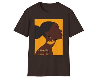 Silhouette Profile of Black Woman T-Shirt | Afrocentric Art, Orange Background