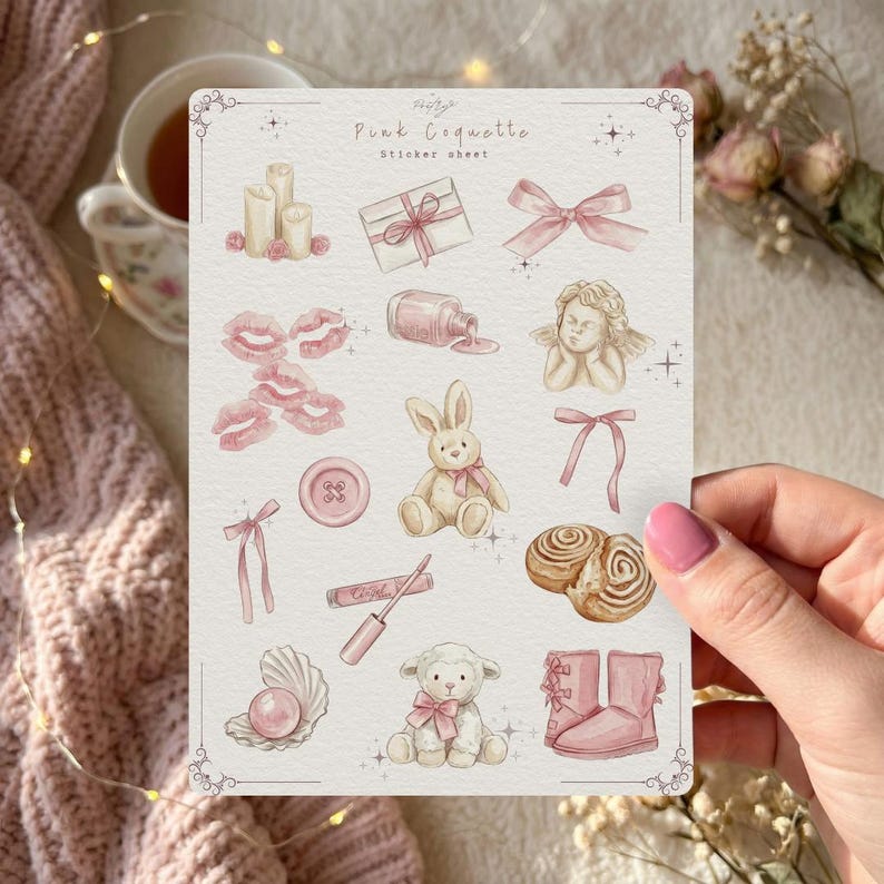 Pink Coquette Sticker Sheet | Printable Journal Stickers | Watercolor ...